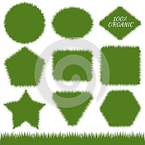 Banners with green grass. Set of vector backgrounds with irregular border.