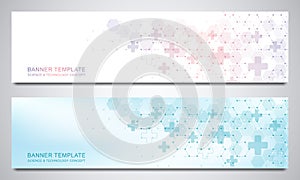 Banners and headers for site with medical background and hexagons pattern. Abstract geometric texture. Modern design for