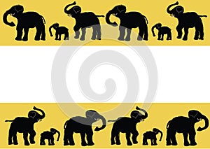 Banners of a herd of black exotics elephants.