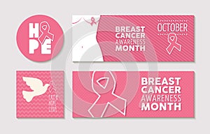 Banners and labels set for breast cancer awareness