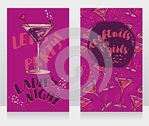 Banners for ladies night party with bright cocktails