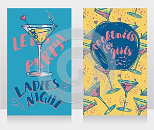 Banners for ladies night party with bright cocktails