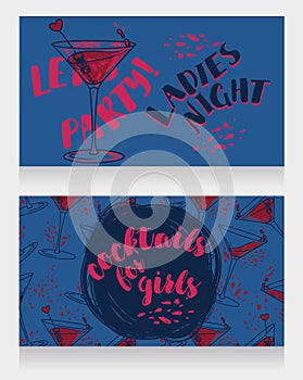 Banners for ladies night party with bright cocktails