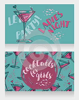 Banners for ladies night party with bright cocktails