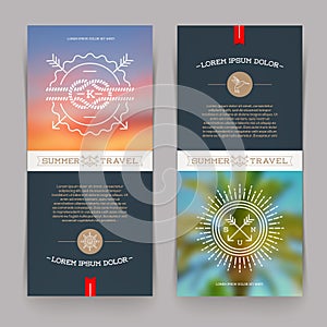 Banners with line drawing Nautical and summer travel signs and emblems