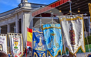 Banners May 13 Mary Appearance Day Basilica of Lady of Rosary Fatima Portugal