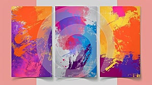 The banners are in a modern art deco style with rainbow stains, grunge elements, and abstract background.