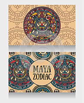 Banners with ornamental Mayan zodiac
