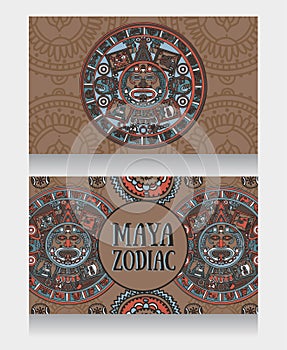 Banners with ornamental Mayan zodiac