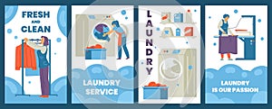 Banners or posters set of dry clean and laundry, flat vector illustration.