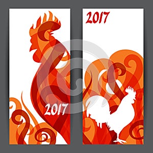 Banners with rooster symbol of 2017 by Chinese calendar