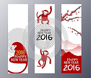 Banners Set with Chinese New Year Monkeys Vector illustration