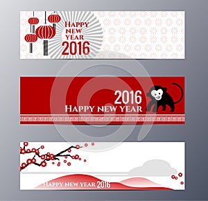 Banners Set with Chinese New Year Monkeys Vector illustration