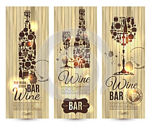 Banners set vector illustration on wood.