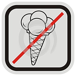 Banning the entrance with ice cream, vector icon, ice cream at gray and black frame