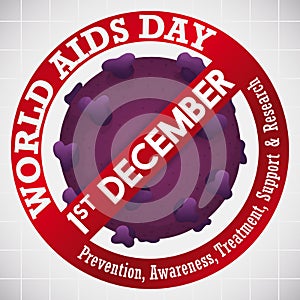 Banning Signal over HIV Virus for World AIDS Day Celebration, Vector Illustration