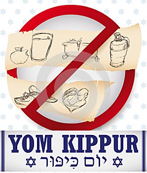 Banning Signal with the Prohibitions for Jewish Yom Kippur, Vector Illustration