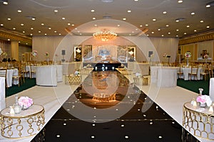 Banquet hall decorated for wedding party
