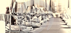 Banquet hall in the restaurant. Concept: Serving. Celebration Anniversary Wedding photo