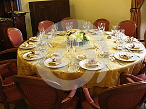 Banquet restaurant table.