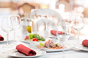 Banquet setting table in restaurant
