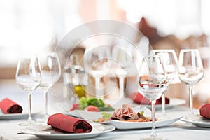 Banquet setting table in restaurant photo