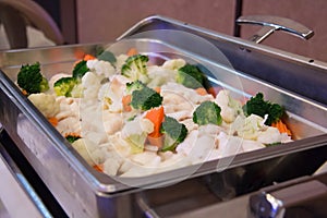 Banquet table with chafing dish heaters