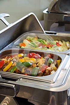 Banquet table with chafing dish heaters