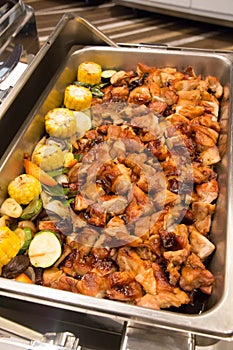 Banquet table with chafing dish heaters