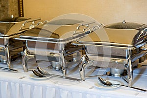 Banquet table with chafing dish heaters