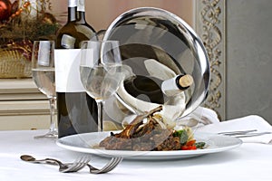 Banquet table setting, meat