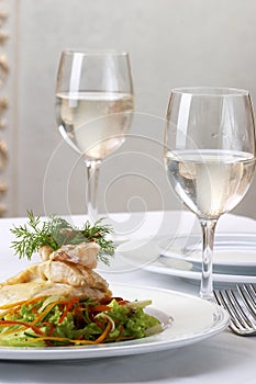Banquet table setting, Seafood