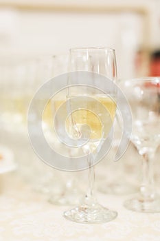 Banquet wedding table setting champagne glasses