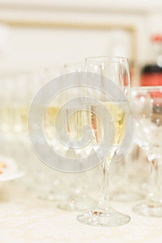 Banquet wedding table setting champagne glasses