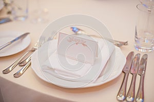 Banquet wedding table setting on evening reception