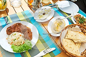 Banquet wedding table setting on evening reception