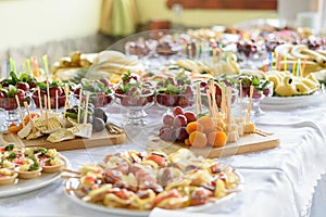 Banquet wedding table setting on evening reception