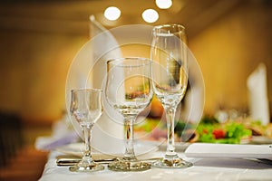 Banquet wedding table setting on evening reception