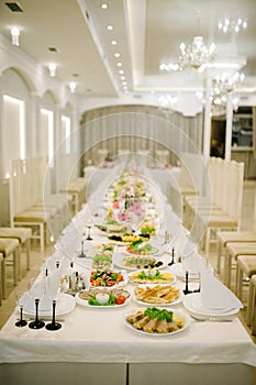 Banquet wedding table setting on evening reception