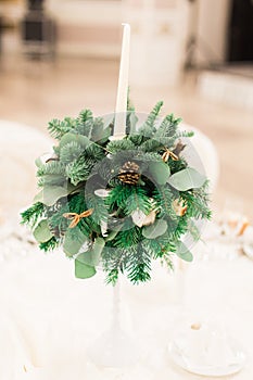 Banquet wedding table setting winter decorated