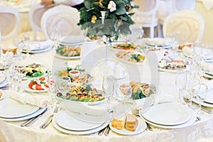 Banquet wedding table setting winter decorated