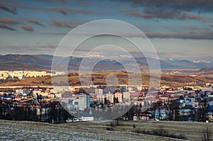 Banska Bystrica cityscape with snowy Low Tatra range Slovakia