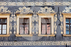 Banska Bystrica, Slovakia - old decorations on tenement houses wall