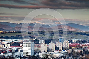 Banska Bystrica tower blocks and snowy Low Tatra range Slovakia