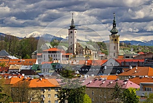 Banska Bystrica town during spring with Low Tatras mountains on horizon