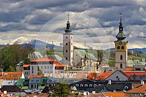 Banska Bystrica town during spring with Low Tatras mountains on horizon