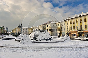 Banska Bystrica during winter with snow