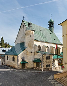 Saint Catherine church and town hall in Banska Stiavnica, Slovakia.