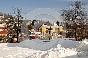 Banská Štiavnica v zime, farský kostol - slovenský