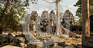 Banteay Kdei beautiful panorama with tree and towers
